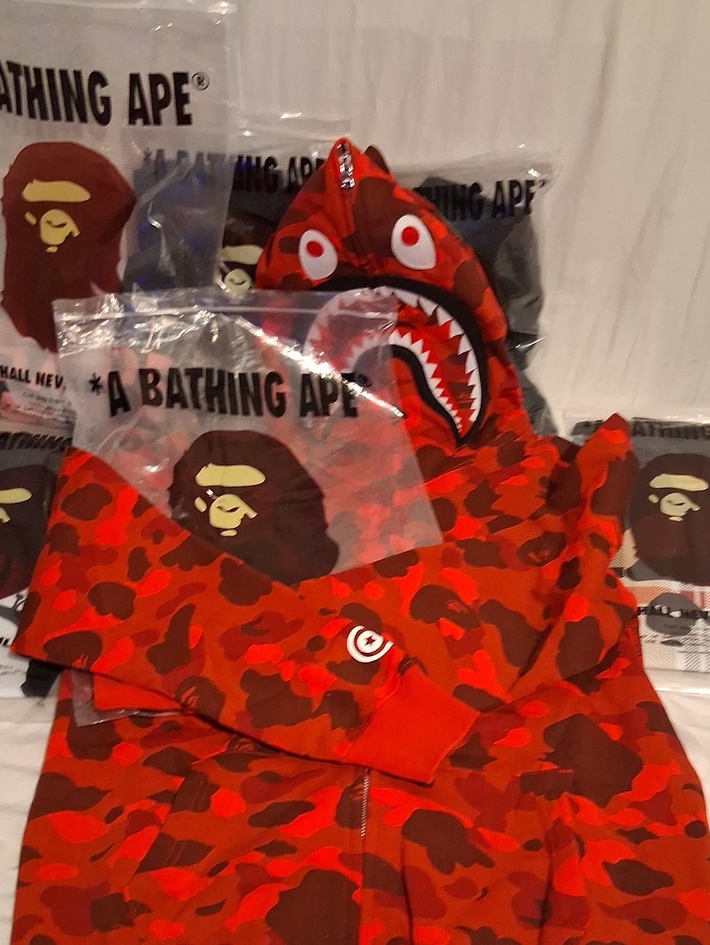 A Bathing Ape Red Camo Shark Hoodie